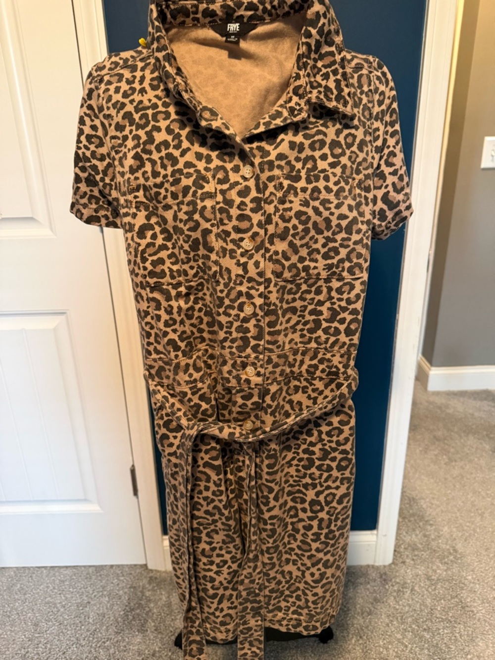 FRYE Leopard-Print Midi Shirt Dress in Tan and Black